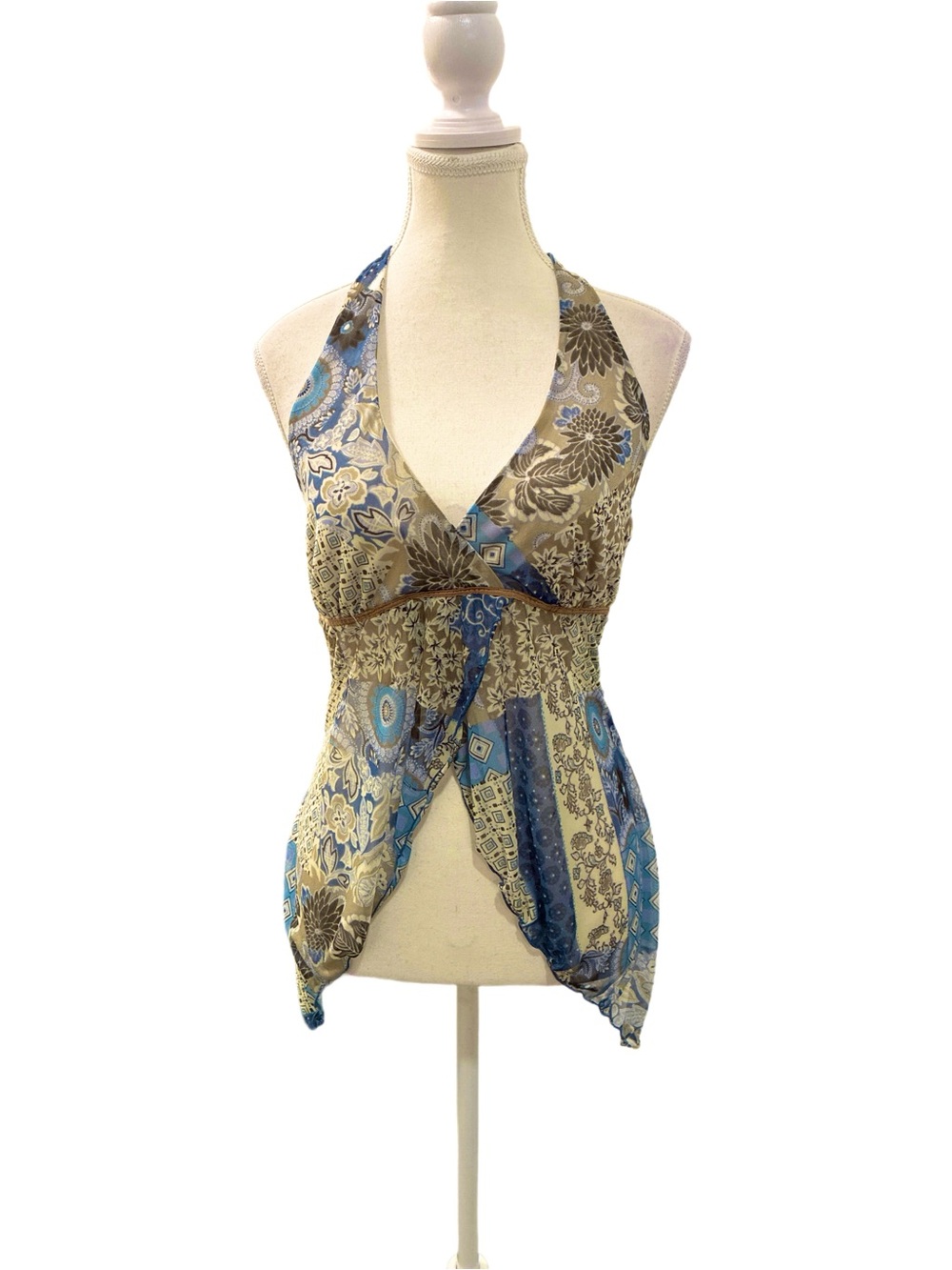 Misdemeandor Y2K babydoll Floral Print Halter Top with flowy drape